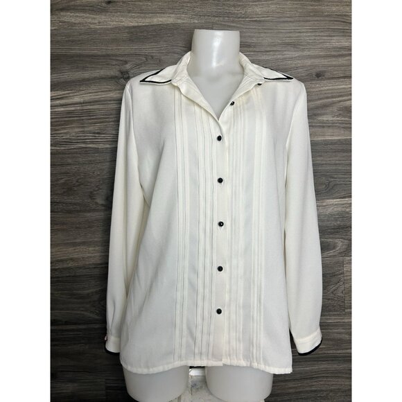 Koret Blouse Women's Sz 10 Vintage Cream Long Sleeve Semi Sheer Top Button Front - Picture 3 of 9